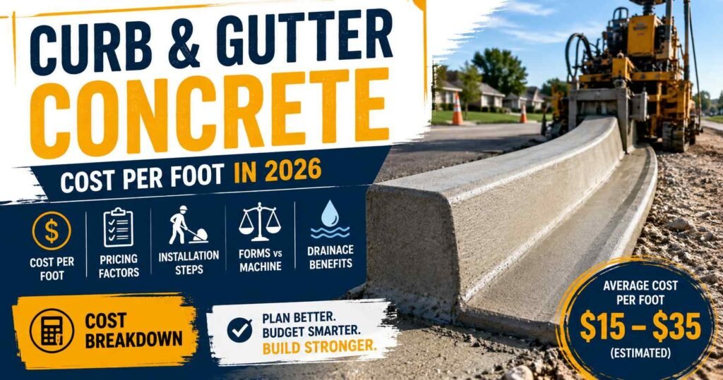 Curb and Gutter Concrete cost per foot in 2026 with installation and drainage