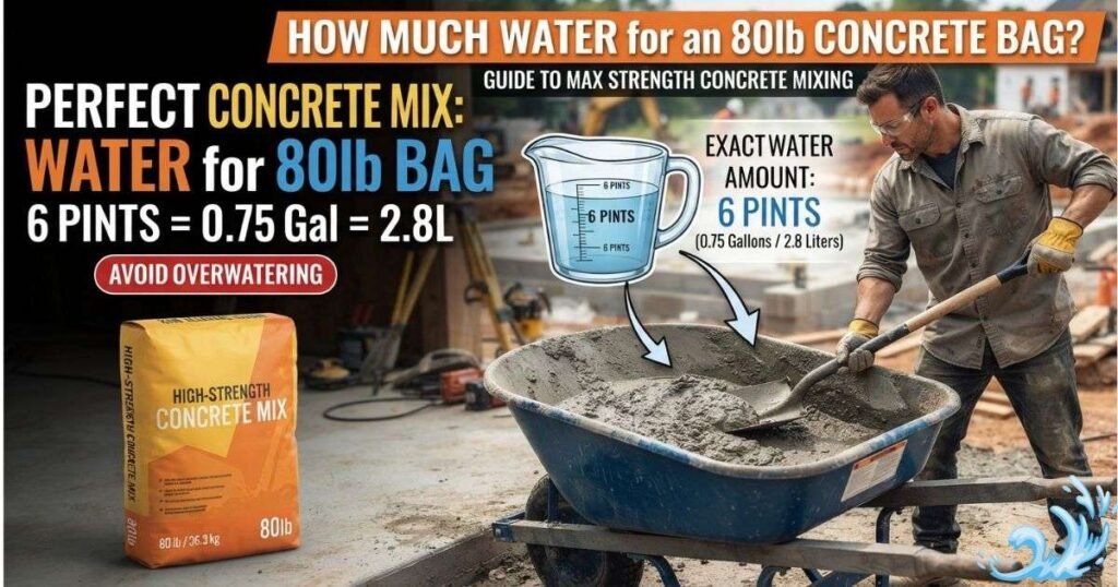 Water for 80lb Concrete Bag: Learn the correct 6 pints (0.75 gallons or 2.8L) of water needed for an 80 lb concrete bag and how to avoid overwatering for stronger concrete.
